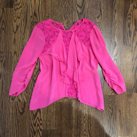 BCBGMaxAzria | Tops | Bcbg Silk Lace Ruffle Front Blouse | Poshmark